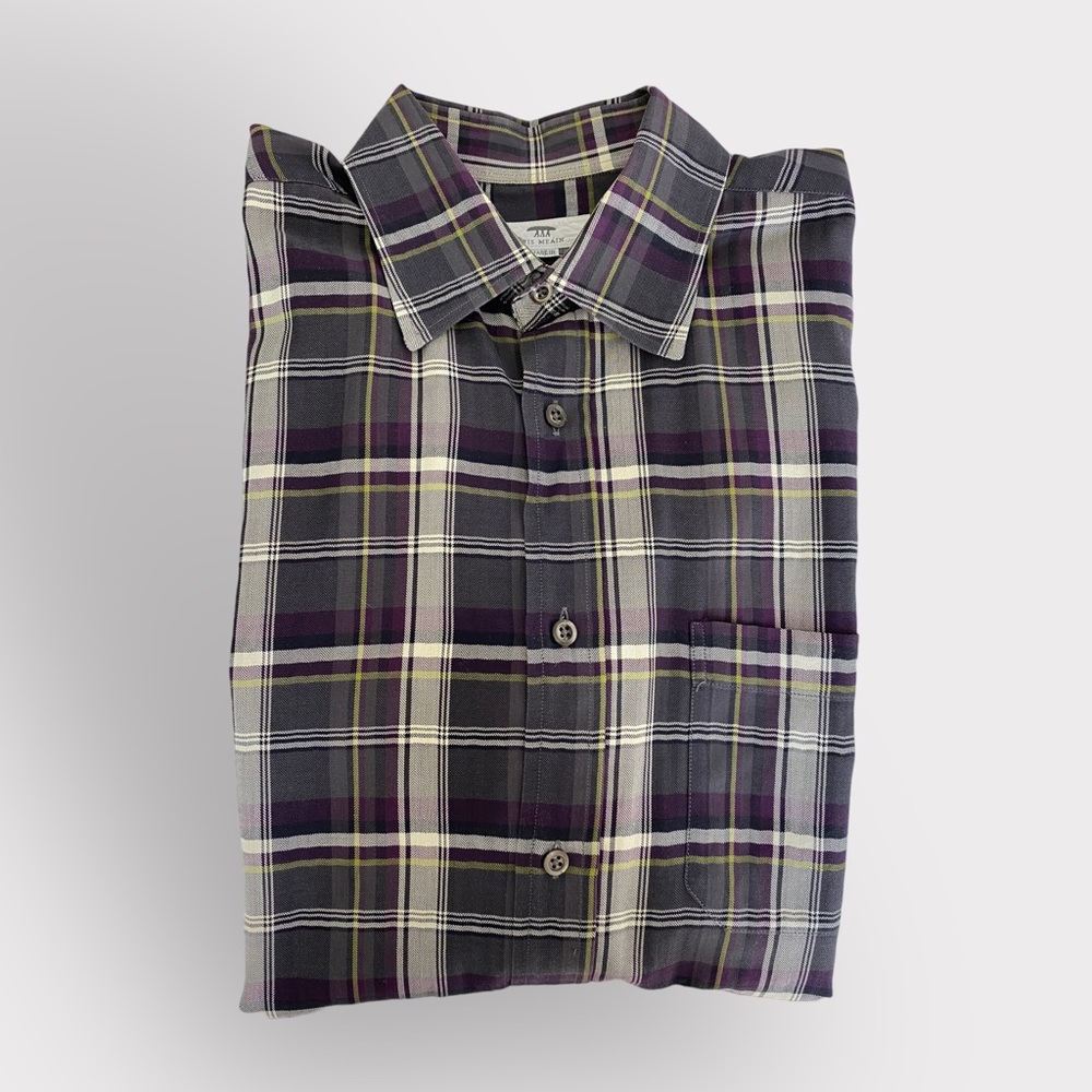 Inis Meain plaid lightweight cotton weave regular fit long sleeve shirt L